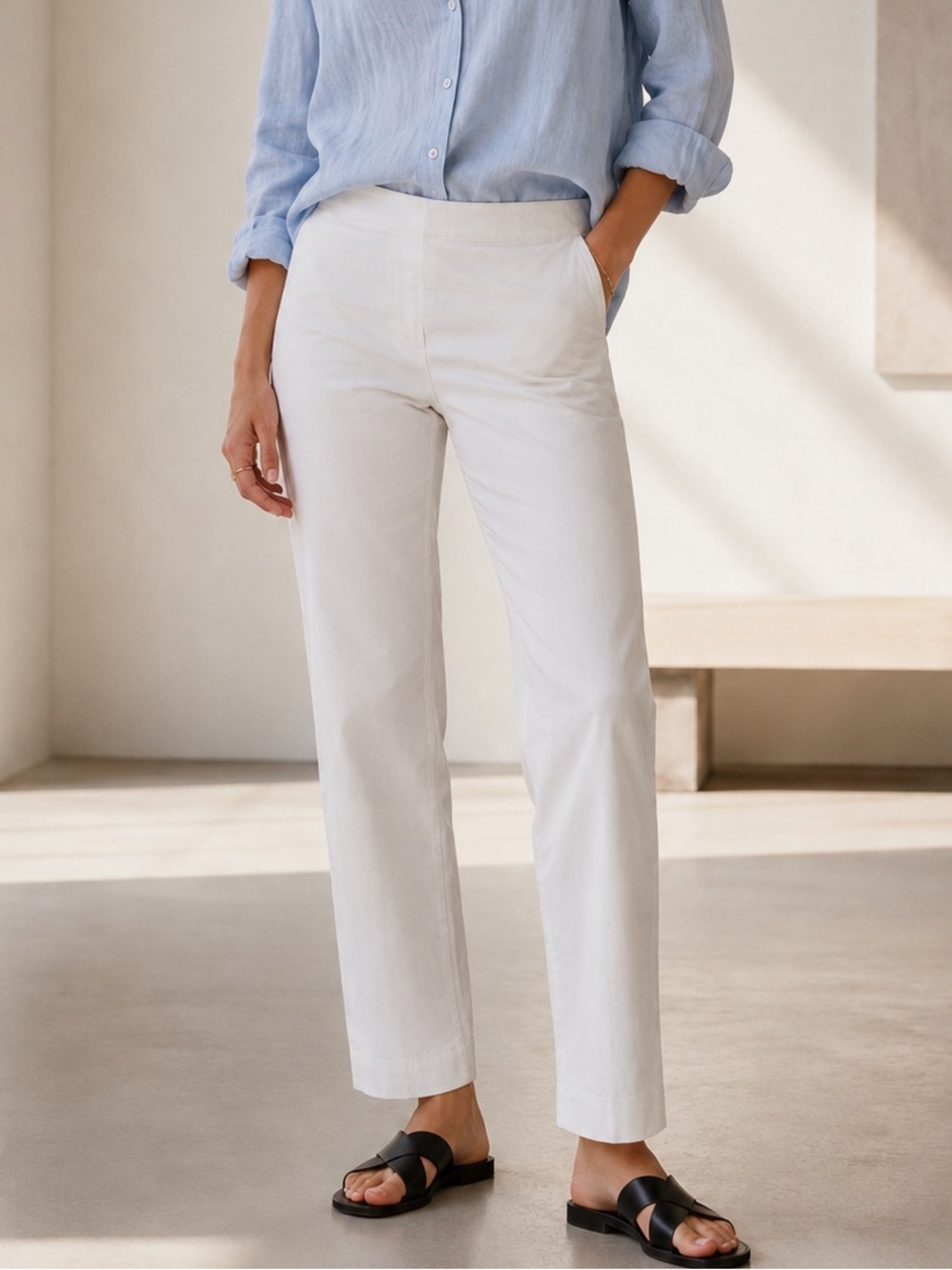 Jil Sander White Size 2 Cotton Stretch Cropped Pants 26” Inseam